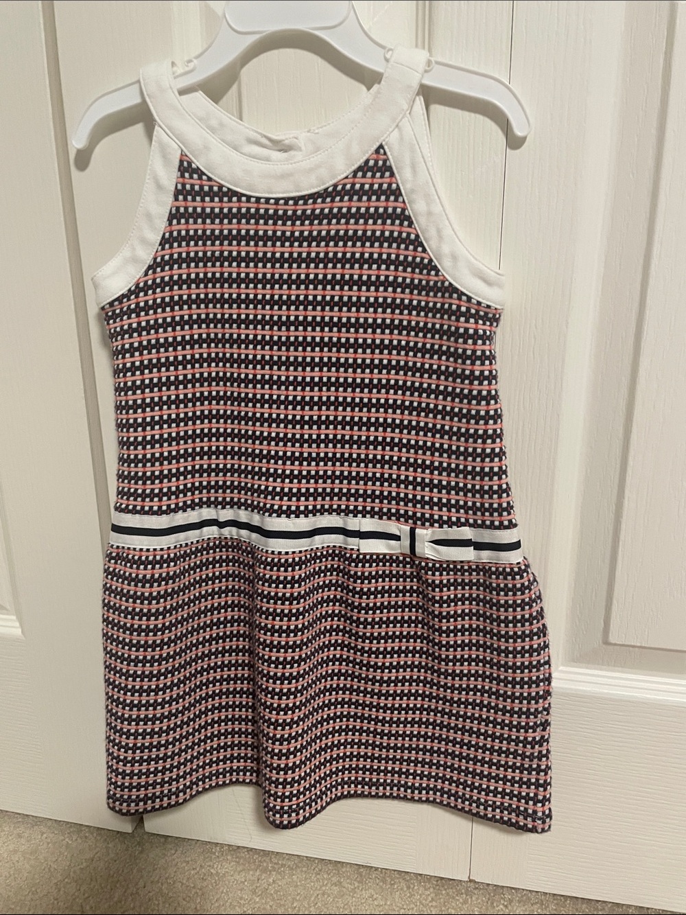 Janie and Jack Navy, Pink & White Knit Halter Dress